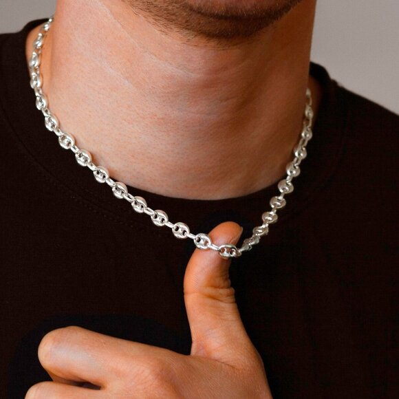 Silver Puffed Hollow Marine Chain, High Quality Luxury Jewelry, Stamped 925